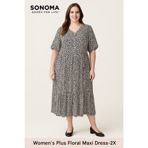 Sonoma Goods for Life Women’s Plus Floral Linen Blend Maxi‎ Dress Size 2X